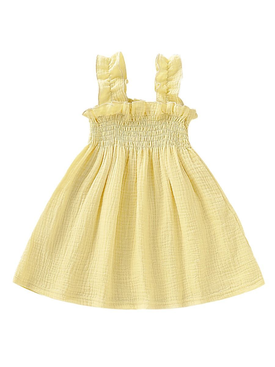 Solid Color Baby Toddler Girl Muslin Ruffle Suspender Dress - dianjiang-