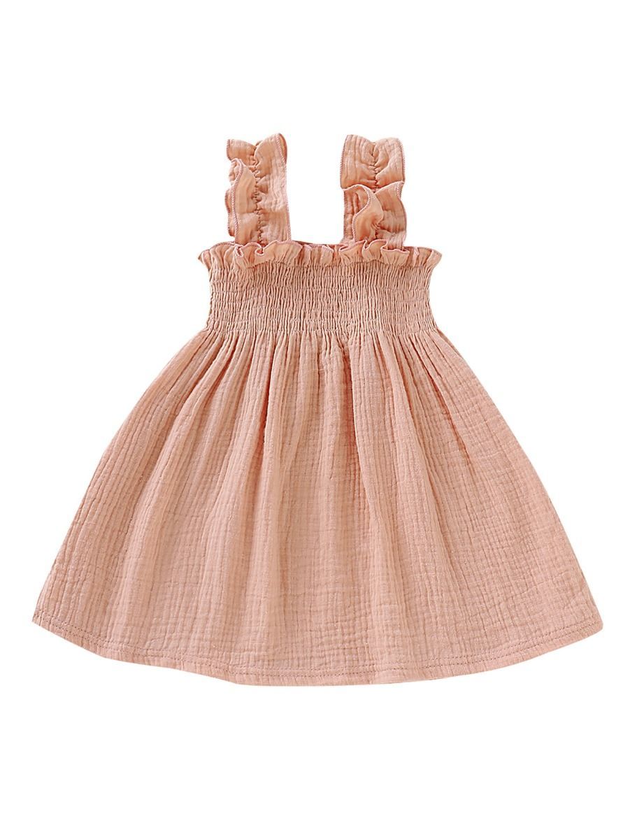 Solid Color Baby Toddler Girl Muslin Ruffle Suspender Dress - dianjiang-