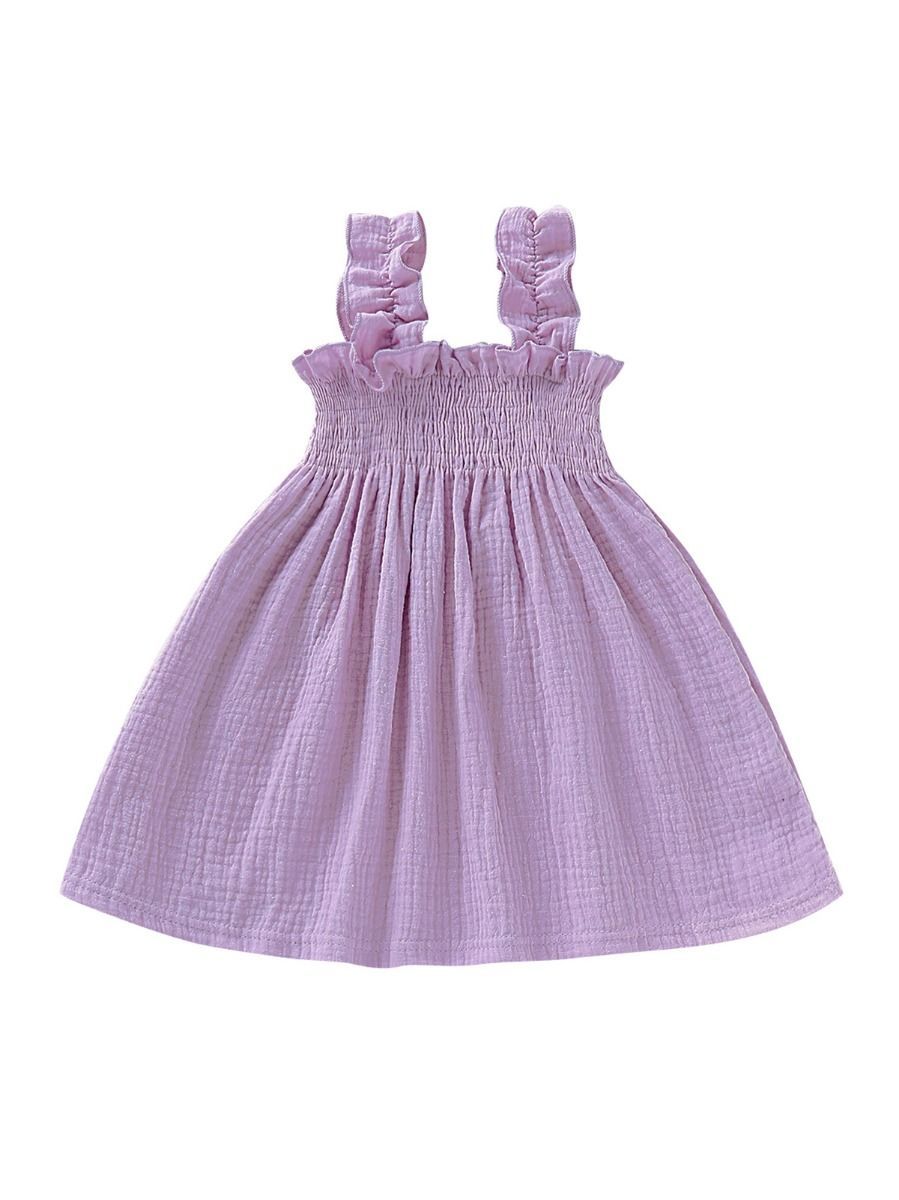 Solid Color Baby Toddler Girl Muslin Ruffle Suspender Dress - dianjiang-
