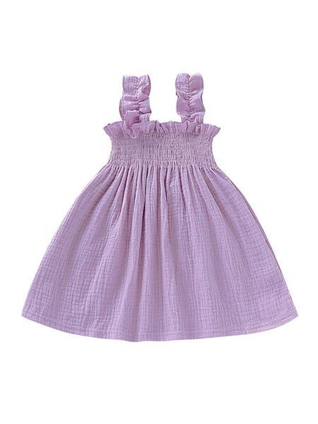 Solid Color Baby Toddler Girl Muslin Ruffle Suspender Dress - dianjiang-