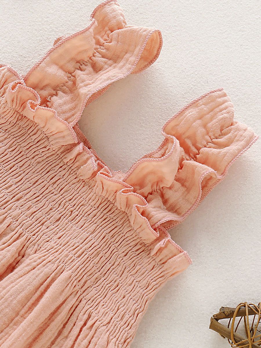 Solid Color Baby Toddler Girl Muslin Ruffle Suspender Dress - dianjiang-