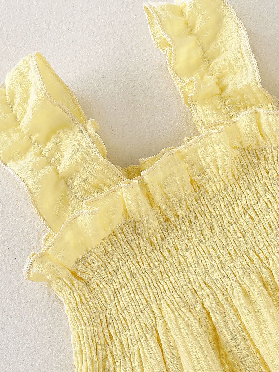 Solid Color Baby Toddler Girl Muslin Ruffle Suspender Dress - dianjiang-