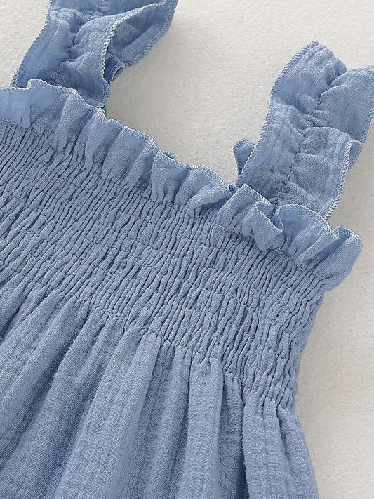 Solid Color Baby Toddler Girl Muslin Ruffle Suspender Dress - dianjiang-