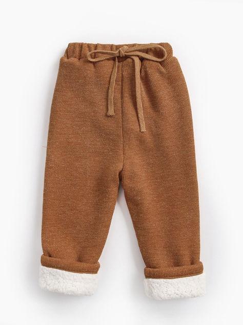 Solid Color Berber Fleece Rib Baby Toddler Kids Thick Warm Pants - dianjiang-