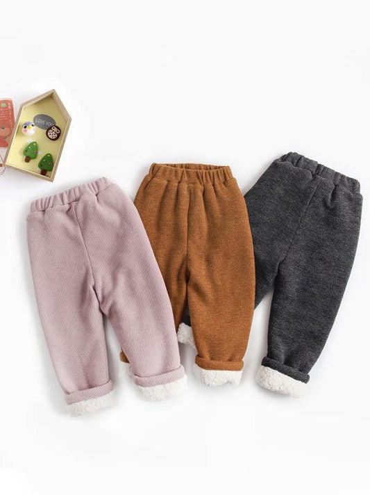 Solid Color Berber Fleece Rib Baby Toddler Kids Thick Warm Pants - dianjiang-