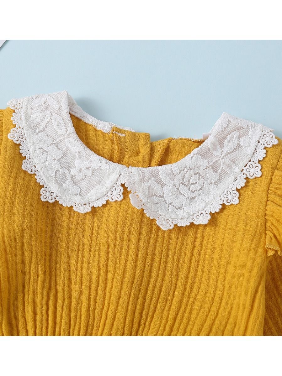 Solid Color Flower Trim Collar Muslin Baby Dress - dianjiang-