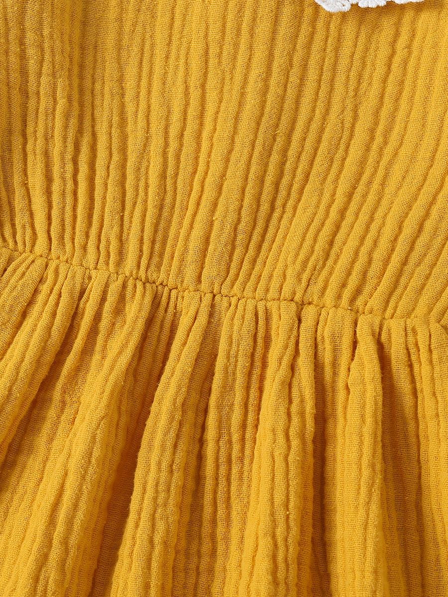 Solid Color Flower Trim Collar Muslin Baby Dress - dianjiang-