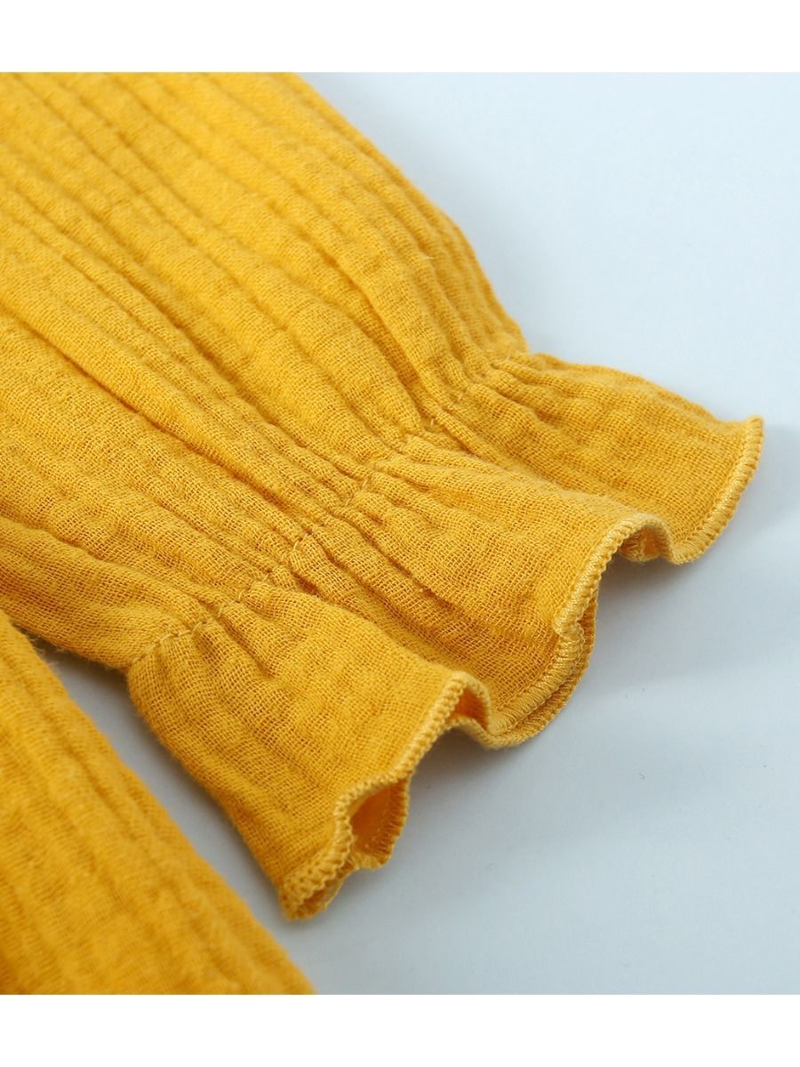 Solid Color Flower Trim Collar Muslin Baby Dress - dianjiang-