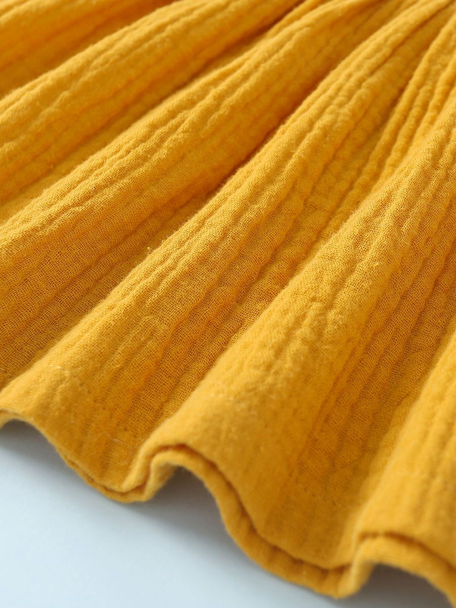 Solid Color Flower Trim Collar Muslin Baby Dress - dianjiang-