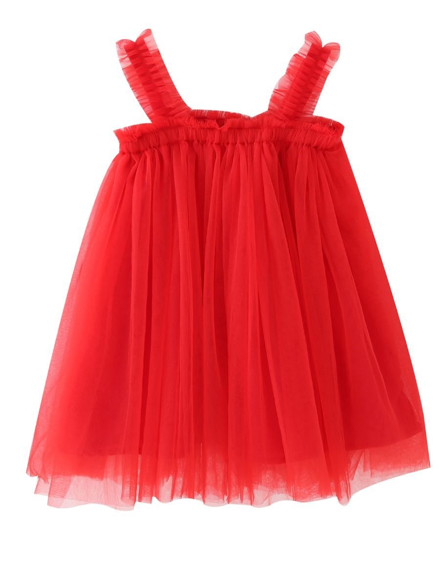 Fashion Solid Color Suspender Mesh Dress - dianjiang-