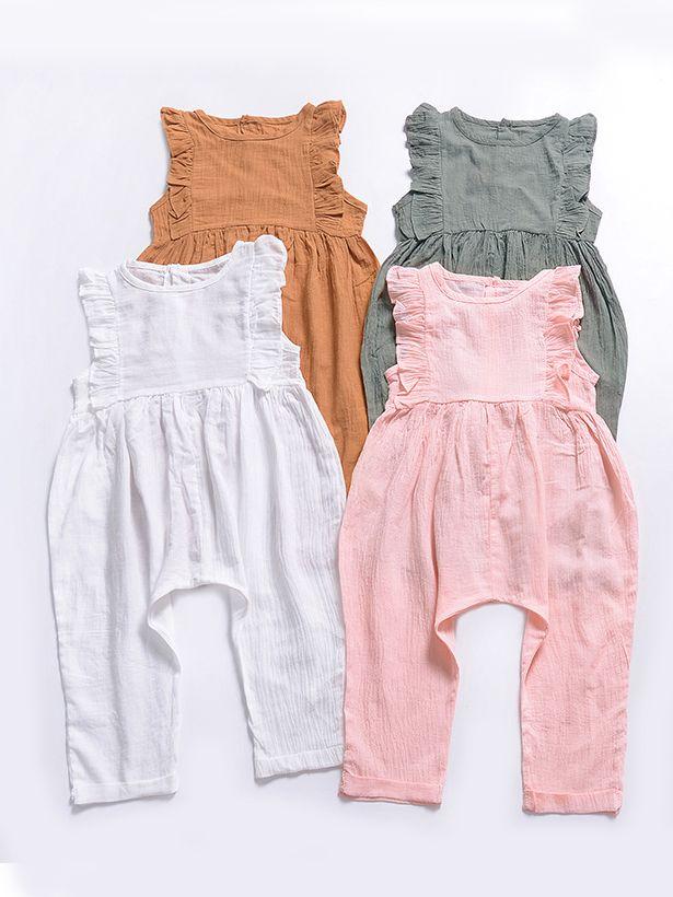 Solid Color Onesie Ruffle Baby Jumpsuit Overalls - dianjiang-