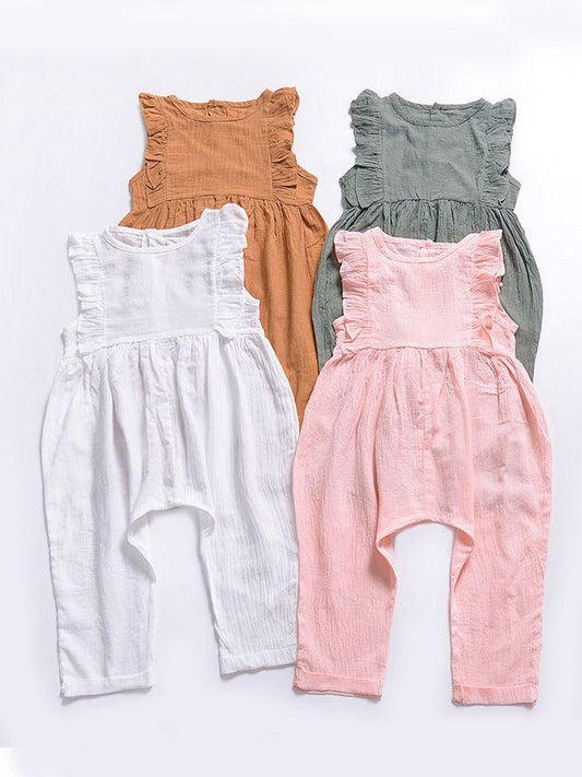 Solid Color Onesie Ruffle Baby Jumpsuit Overalls - dianjiang-