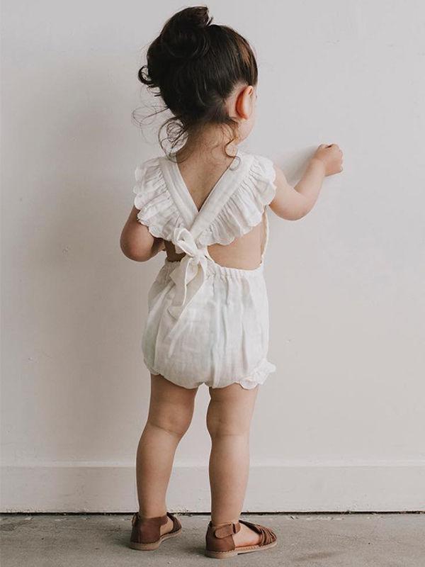 Solid Color Romper Backless Strapped Sleeveless Bodysuit for Baby Girls - dianjiang-