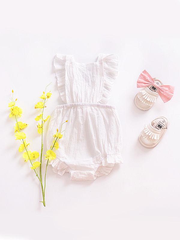 Solid Color Romper Backless Strapped Sleeveless Bodysuit for Baby Girls - dianjiang-