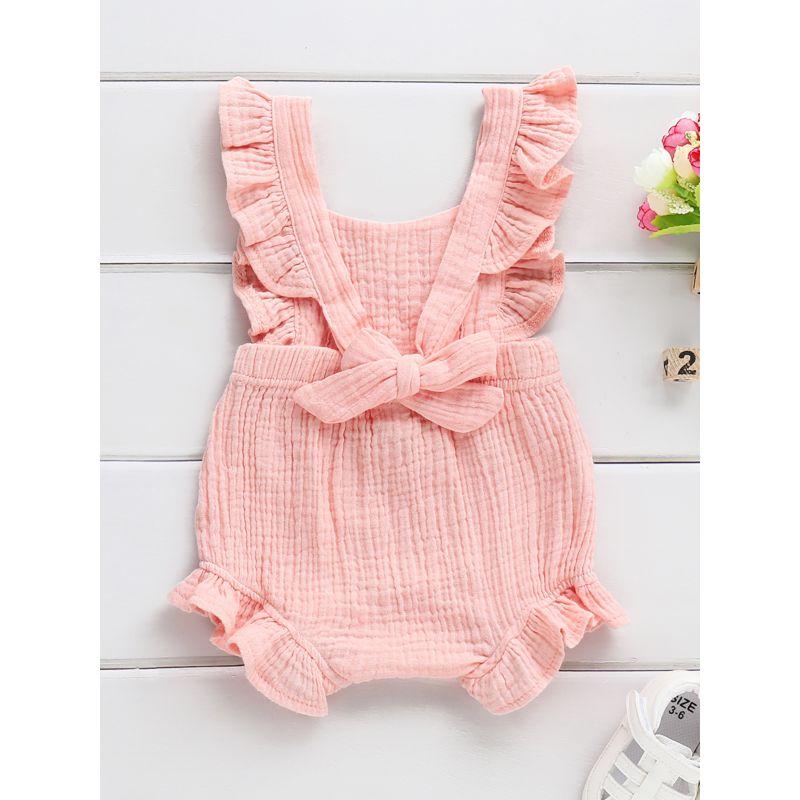 Solid Color Ruffle Muslin Baby Girl Onesie Romper - dianjiang-