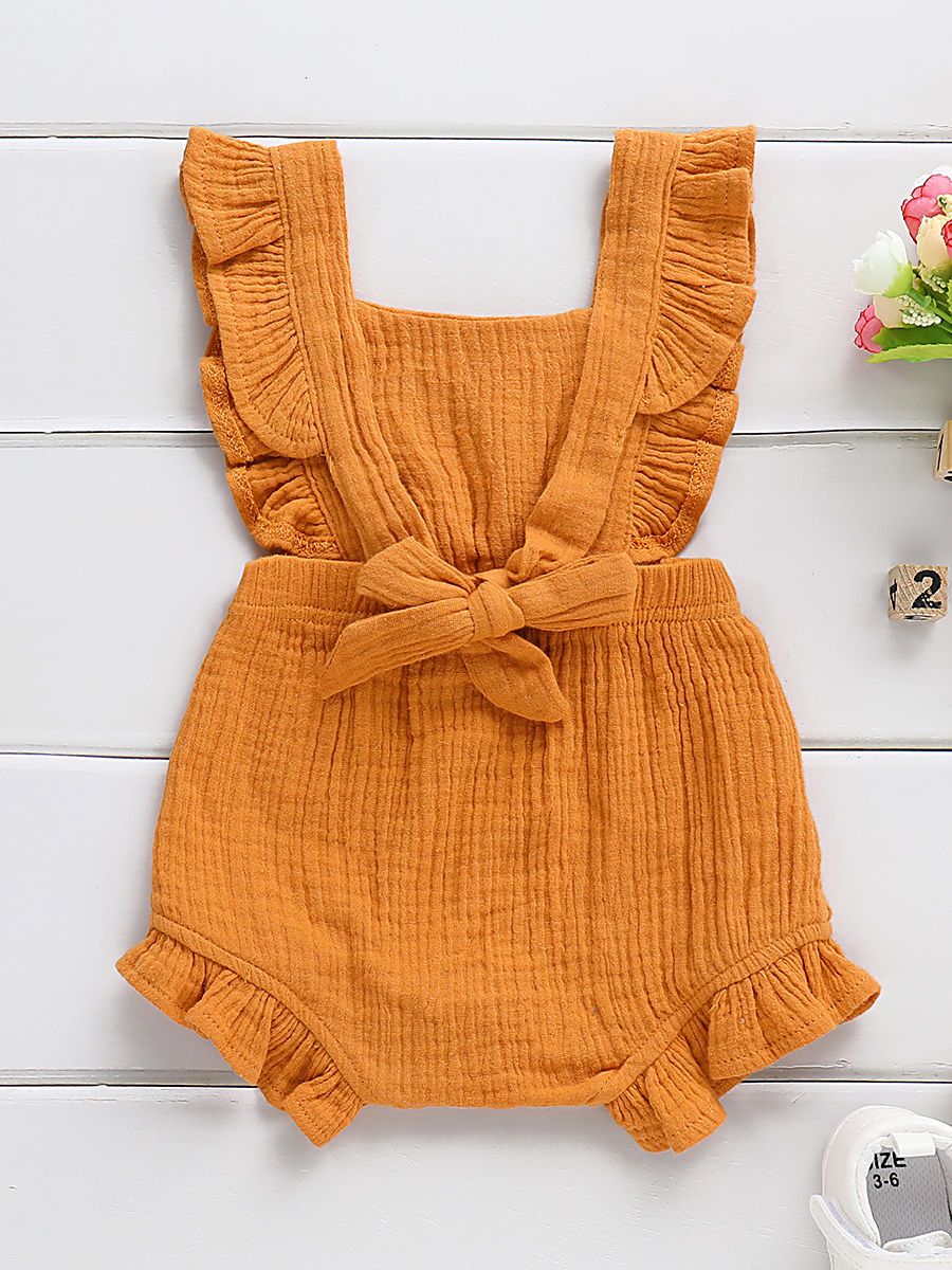 Solid Color Ruffle Muslin Baby Girl Onesie Romper - dianjiang-