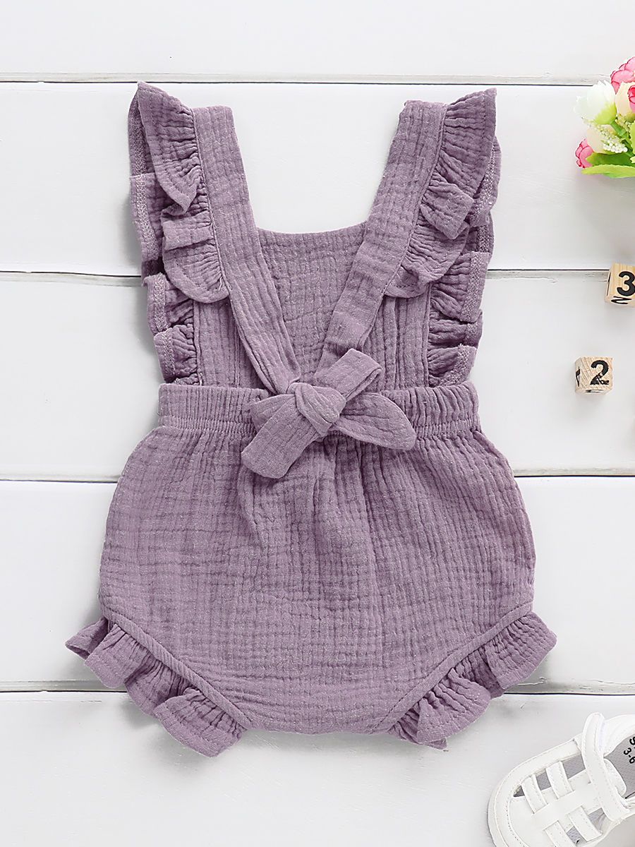 Solid Color Ruffle Muslin Baby Girl Onesie Romper - dianjiang-