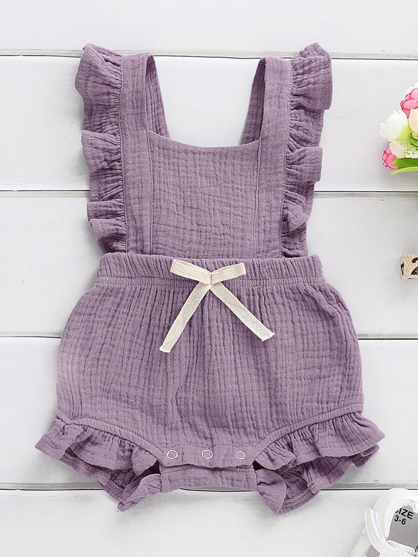 Solid Color Ruffle Muslin Baby Girl Onesie Romper - dianjiang-