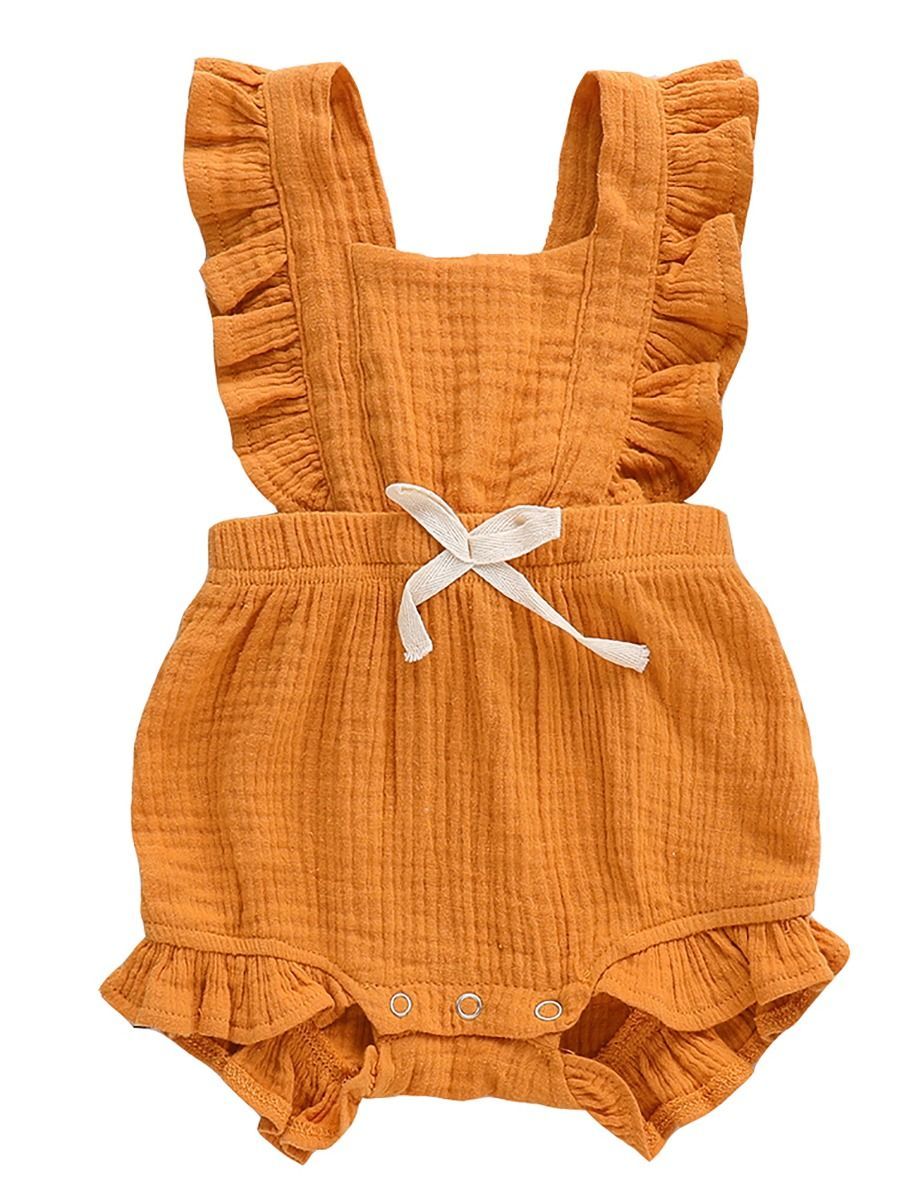Solid Color Ruffle Muslin Baby Girl Onesie Romper - dianjiang-