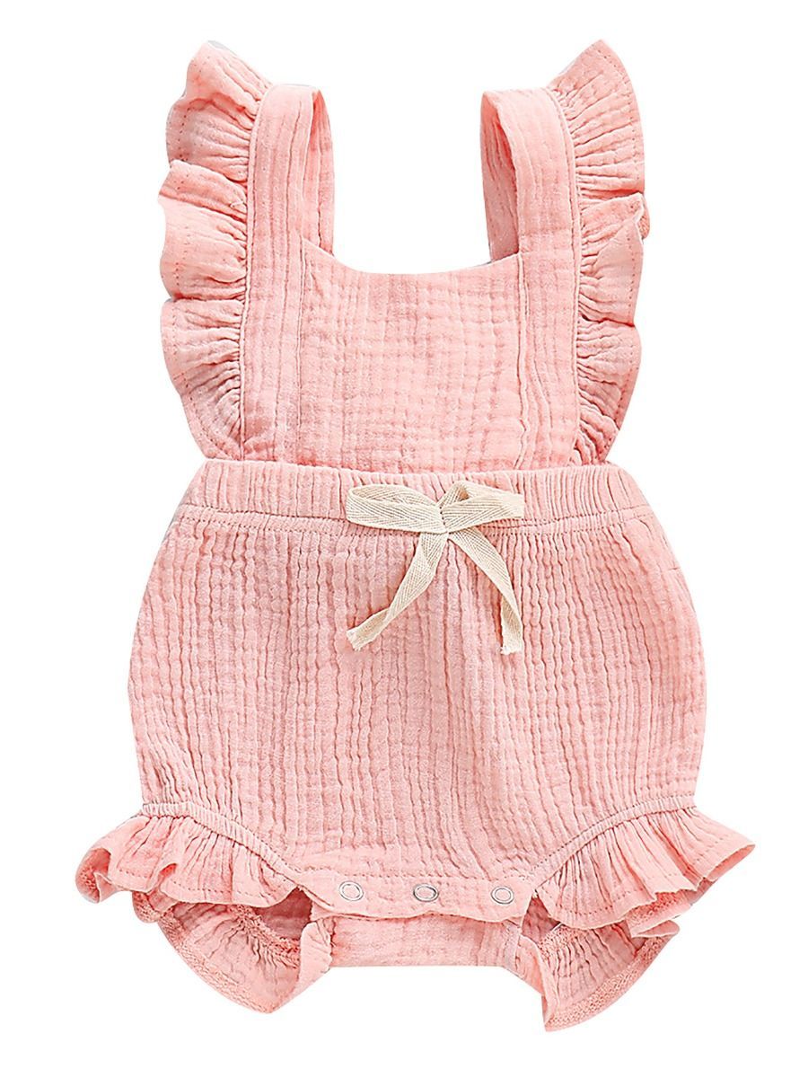 Solid Color Ruffle Muslin Baby Girl Onesie Romper - dianjiang-