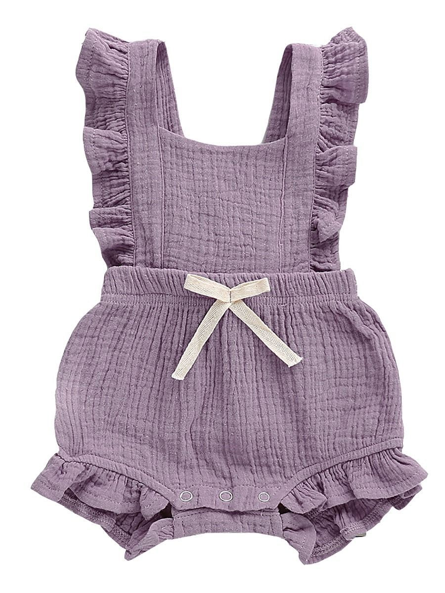 Solid Color Ruffle Muslin Baby Girl Onesie Romper - dianjiang-