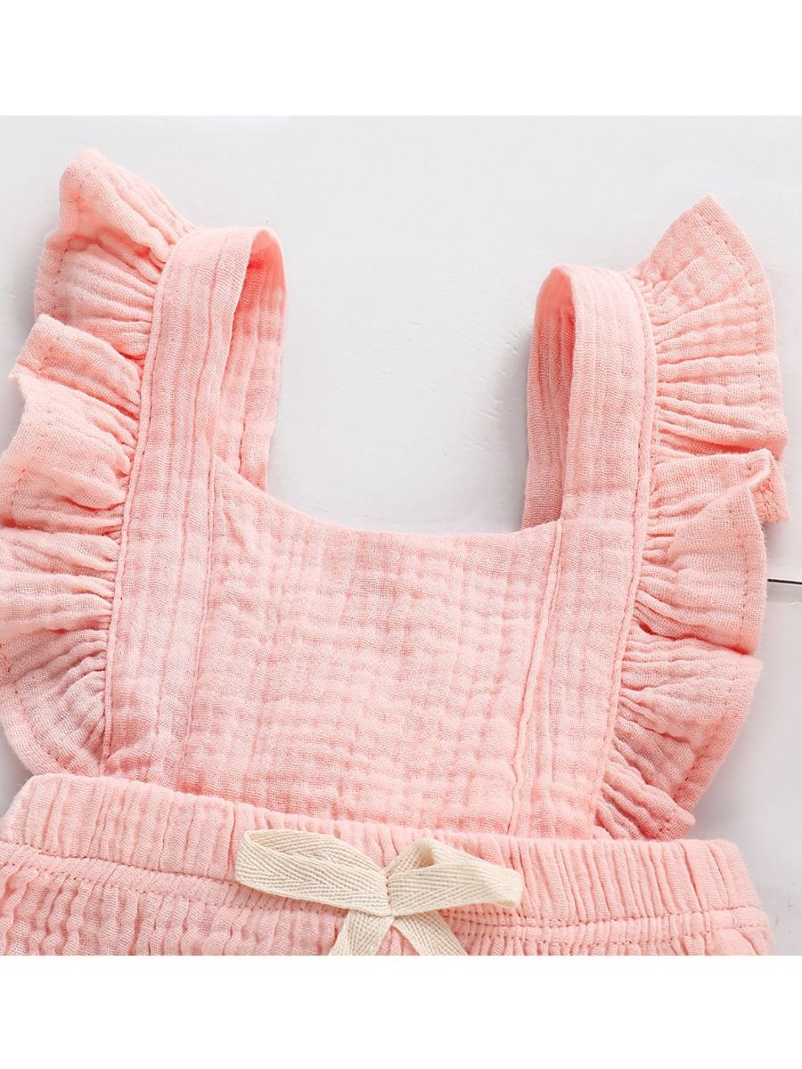 Solid Color Ruffle Muslin Baby Girl Onesie Romper - dianjiang-