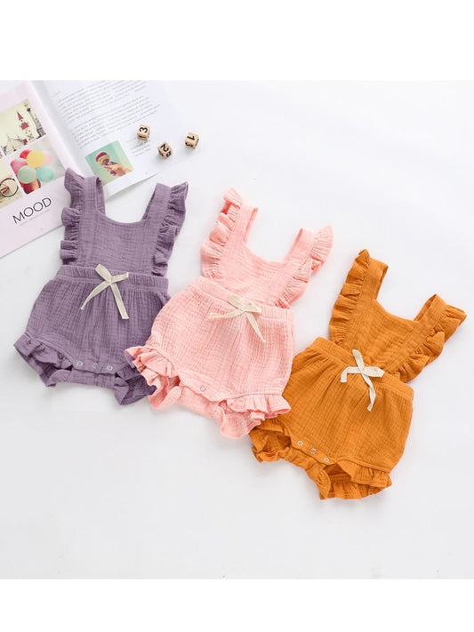 Solid Color Ruffle Muslin Baby Girl Onesie Romper - dianjiang-