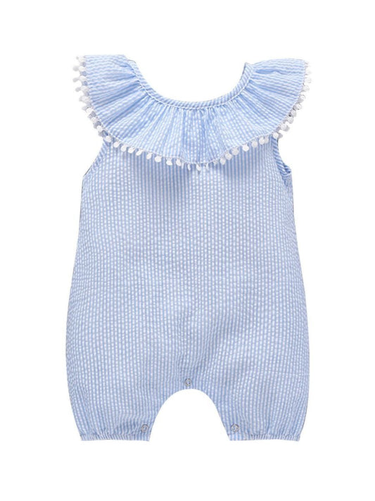 Solid Color Ruffled Collar Off Shoulder Baby Romper Onesie - dianjiang-