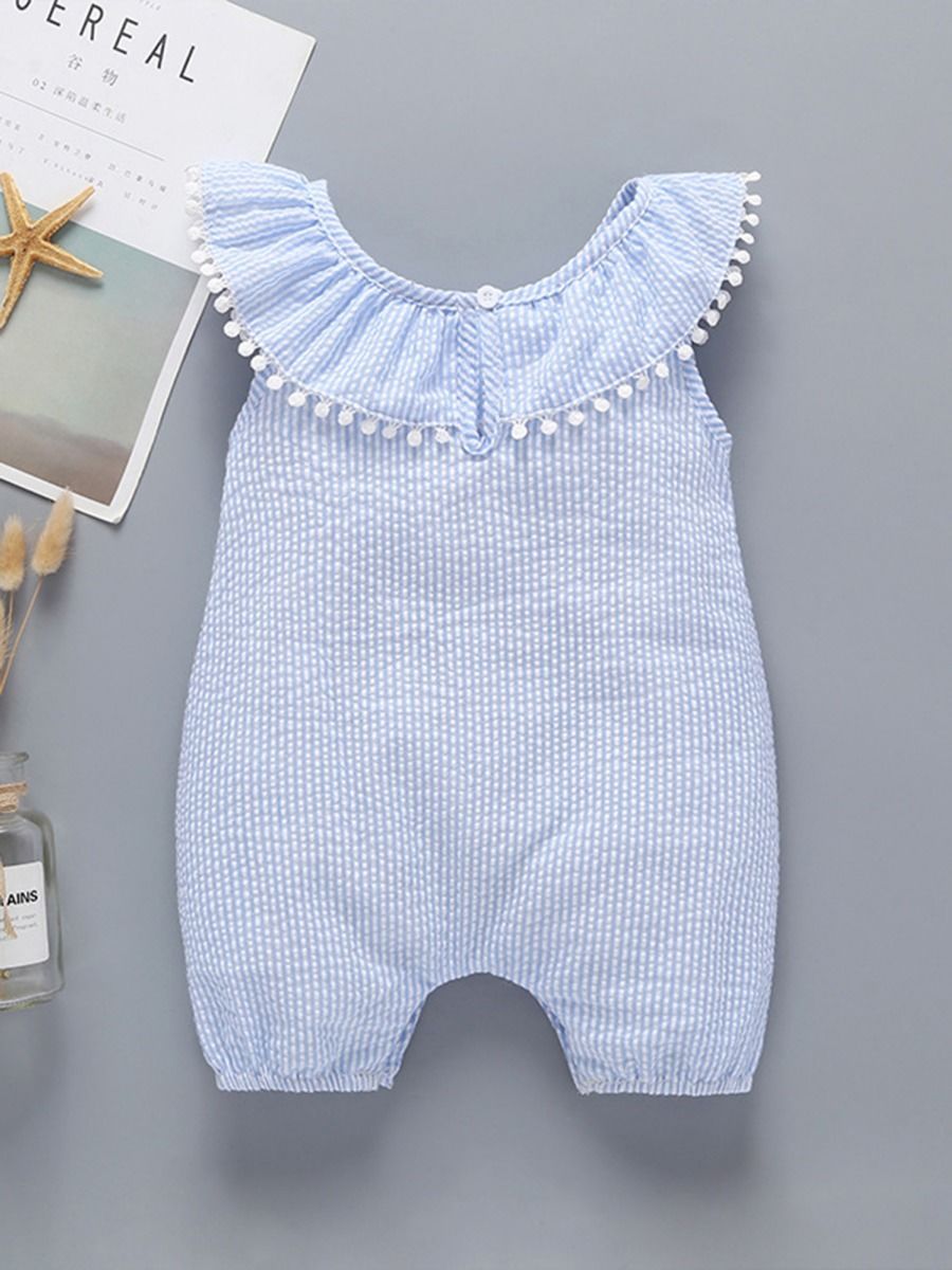 Solid Color Ruffled Collar Off Shoulder Baby Romper Onesie - dianjiang-