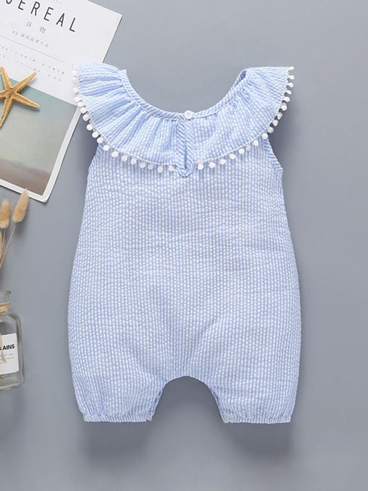 Solid Color Ruffled Collar Off Shoulder Baby Romper Onesie - dianjiang-