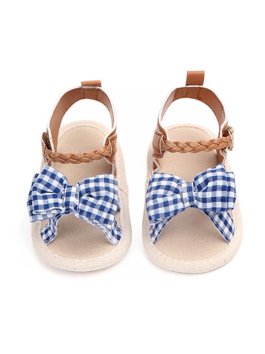 Solid Color Plaid Bow Trim Baby Girls Sandals Summer - dianjiang-
