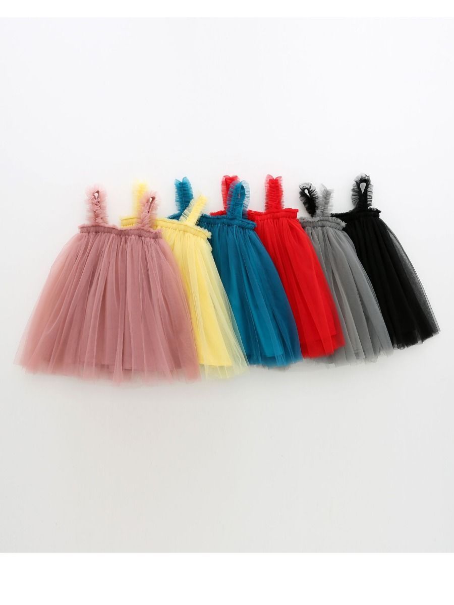 Fashion Solid Color Suspender Mesh Dress - dianjiang-