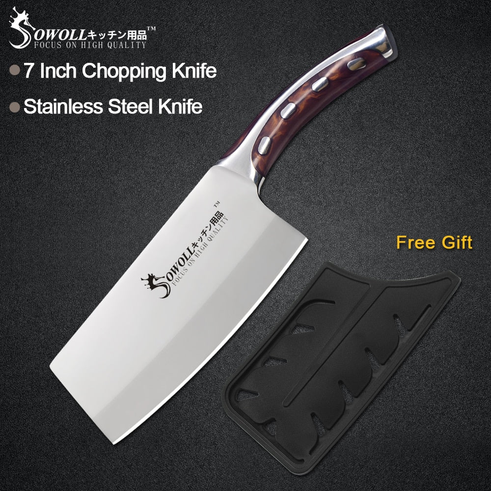 Sowoll Stainless Steel Knife Seamless Welding Resin Fibre Handle High Carbon Blade Utility Chef Chopping Knife Cooking Tools - dianjiang-