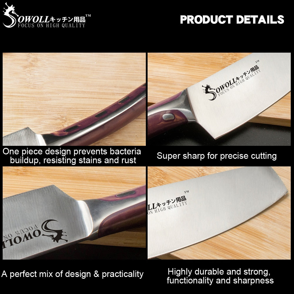 Sowoll Stainless Steel Knife Seamless Welding Resin Fibre Handle High Carbon Blade Utility Chef Chopping Knife Cooking Tools - dianjiang-