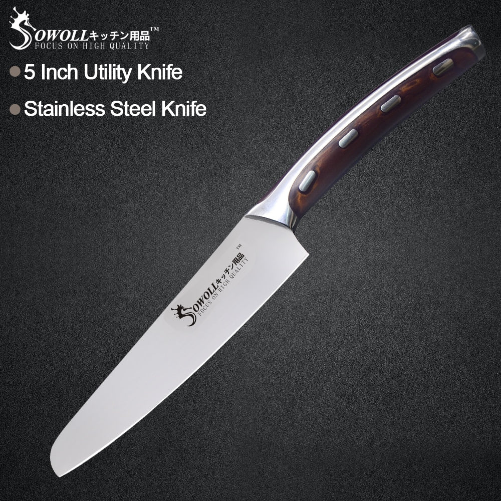 Sowoll Stainless Steel Knife Seamless Welding Resin Fibre Handle High Carbon Blade Utility Chef Chopping Knife Cooking Tools - dianjiang-