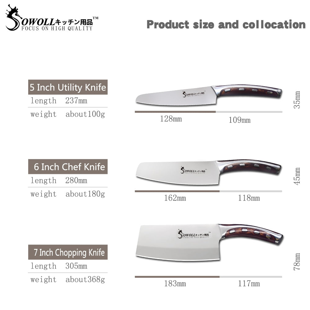 Sowoll Stainless Steel Knife Seamless Welding Resin Fibre Handle High Carbon Blade Utility Chef Chopping Knife Cooking Tools - dianjiang-