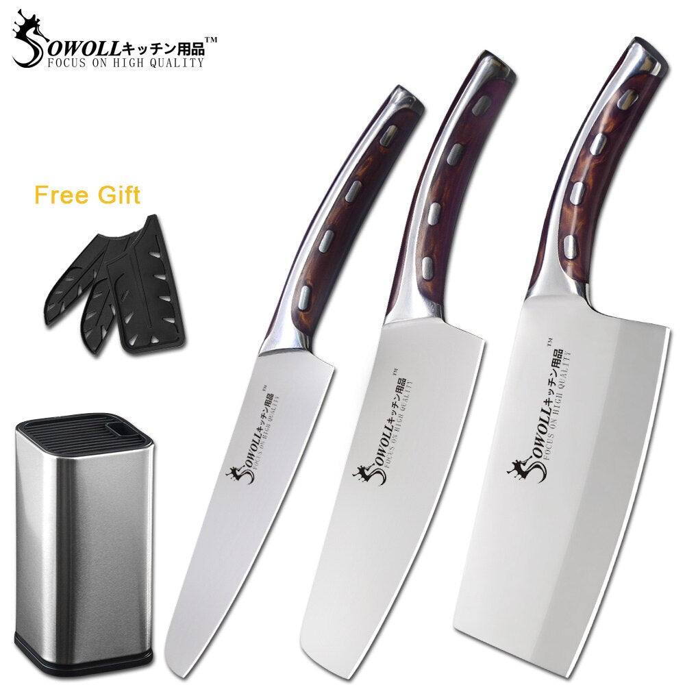 Sowoll Stainless Steel Knife Seamless Welding Resin Fibre Handle High Carbon Blade Utility Chef Chopping Knife Cooking Tools - dianjiang-