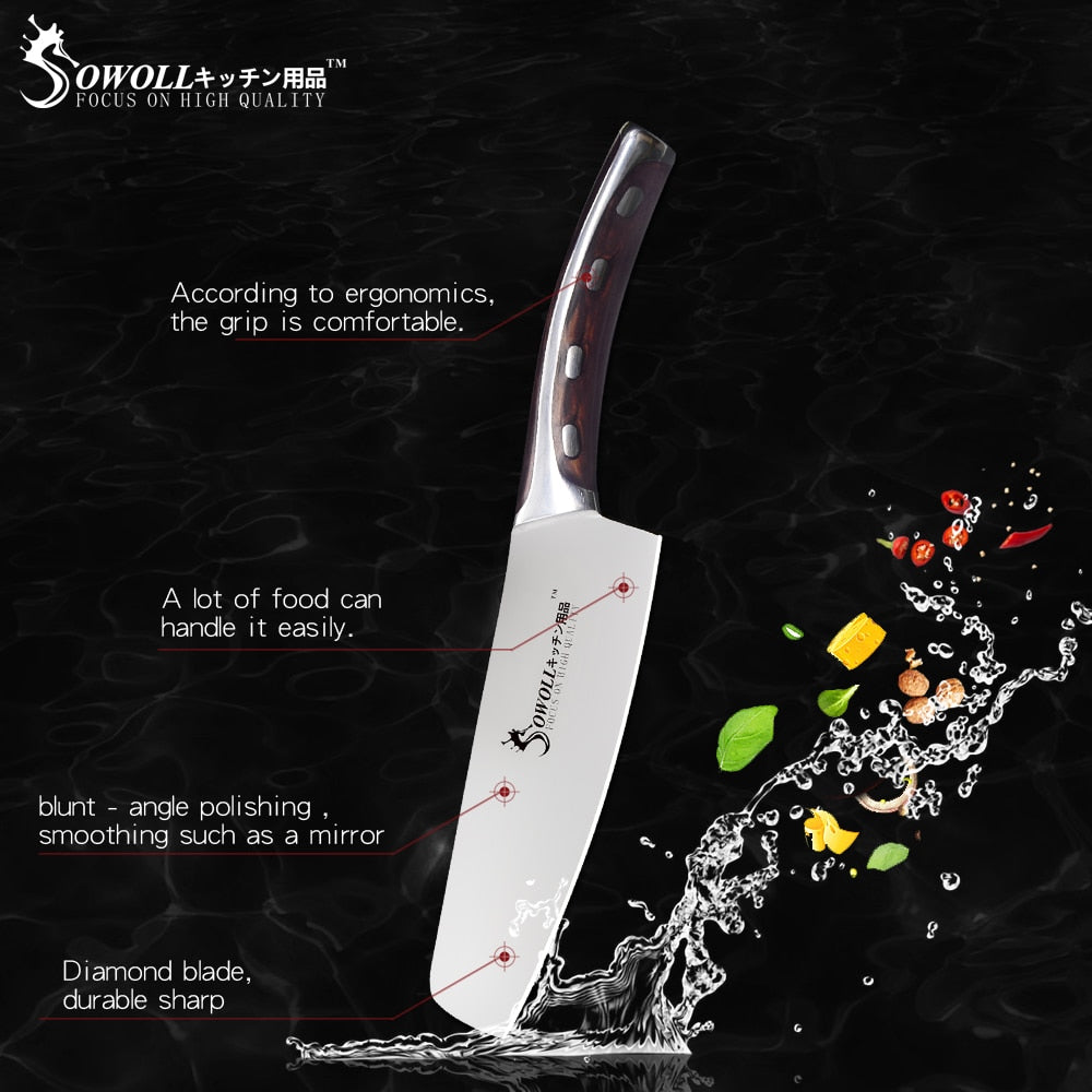 Sowoll Stainless Steel Knife Seamless Welding Resin Fibre Handle High Carbon Blade Utility Chef Chopping Knife Cooking Tools - dianjiang-