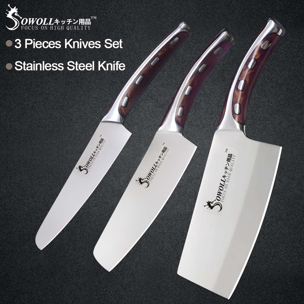 Sowoll Stainless Steel Knife Seamless Welding Resin Fibre Handle High Carbon Blade Utility Chef Chopping Knife Cooking Tools - dianjiang-