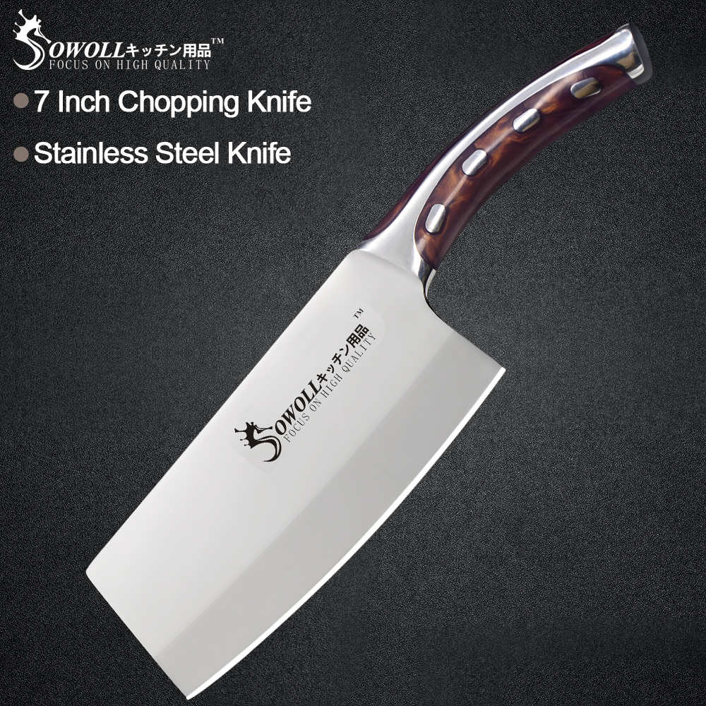 Sowoll Stainless Steel Knife Seamless Welding Resin Fibre Handle High Carbon Blade Utility Chef Chopping Knife Cooking Tools - dianjiang-