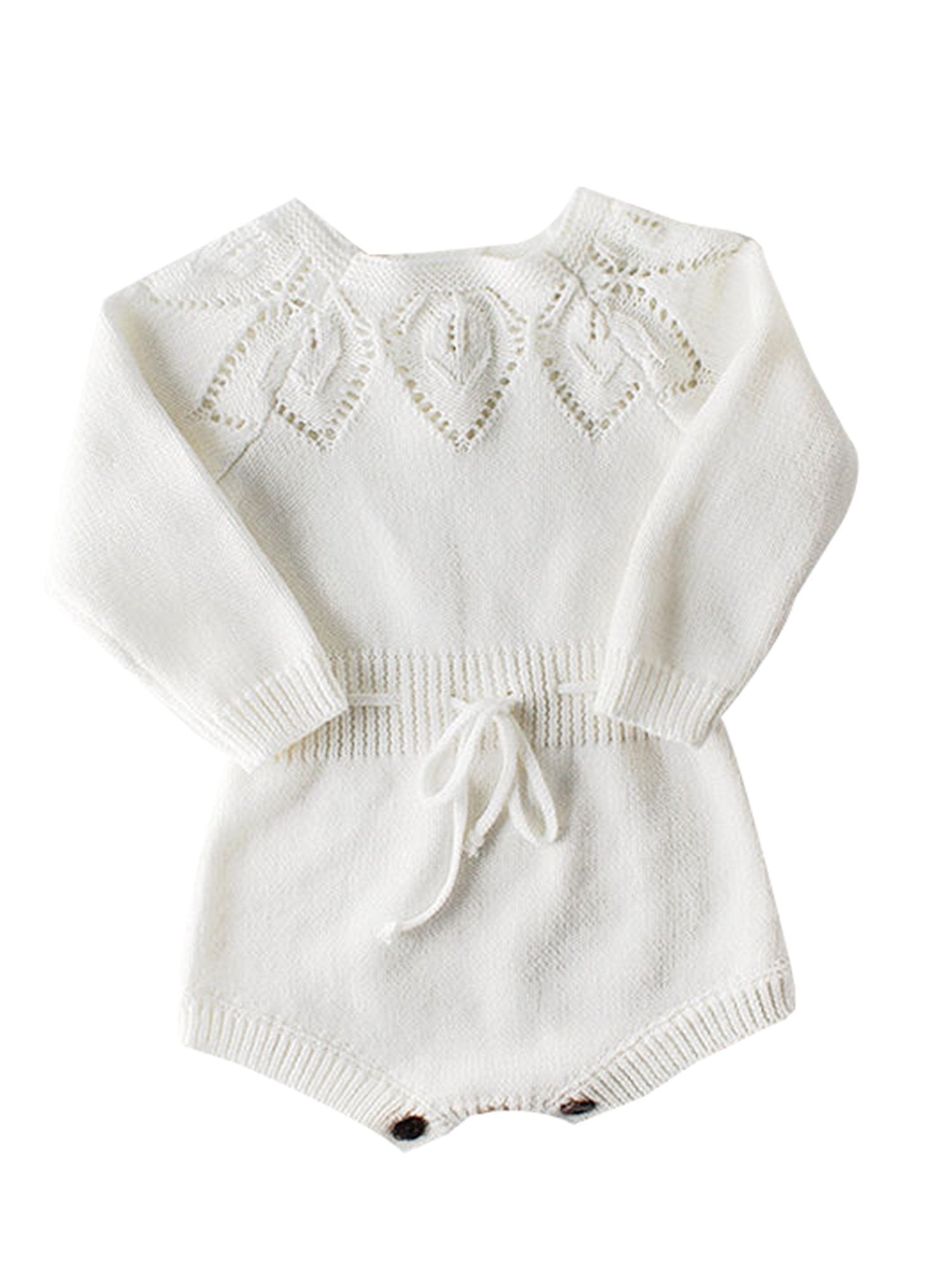 Leaf Crochet Pattern Romper Spanish Style Baby Girl Cotton Pink/White Bodysuit - dianjiang-
