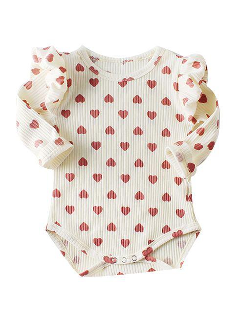 Spanish Style Bodysuit Long Flutter Sleeve Love Heart Print Baby Romper - dianjiang-