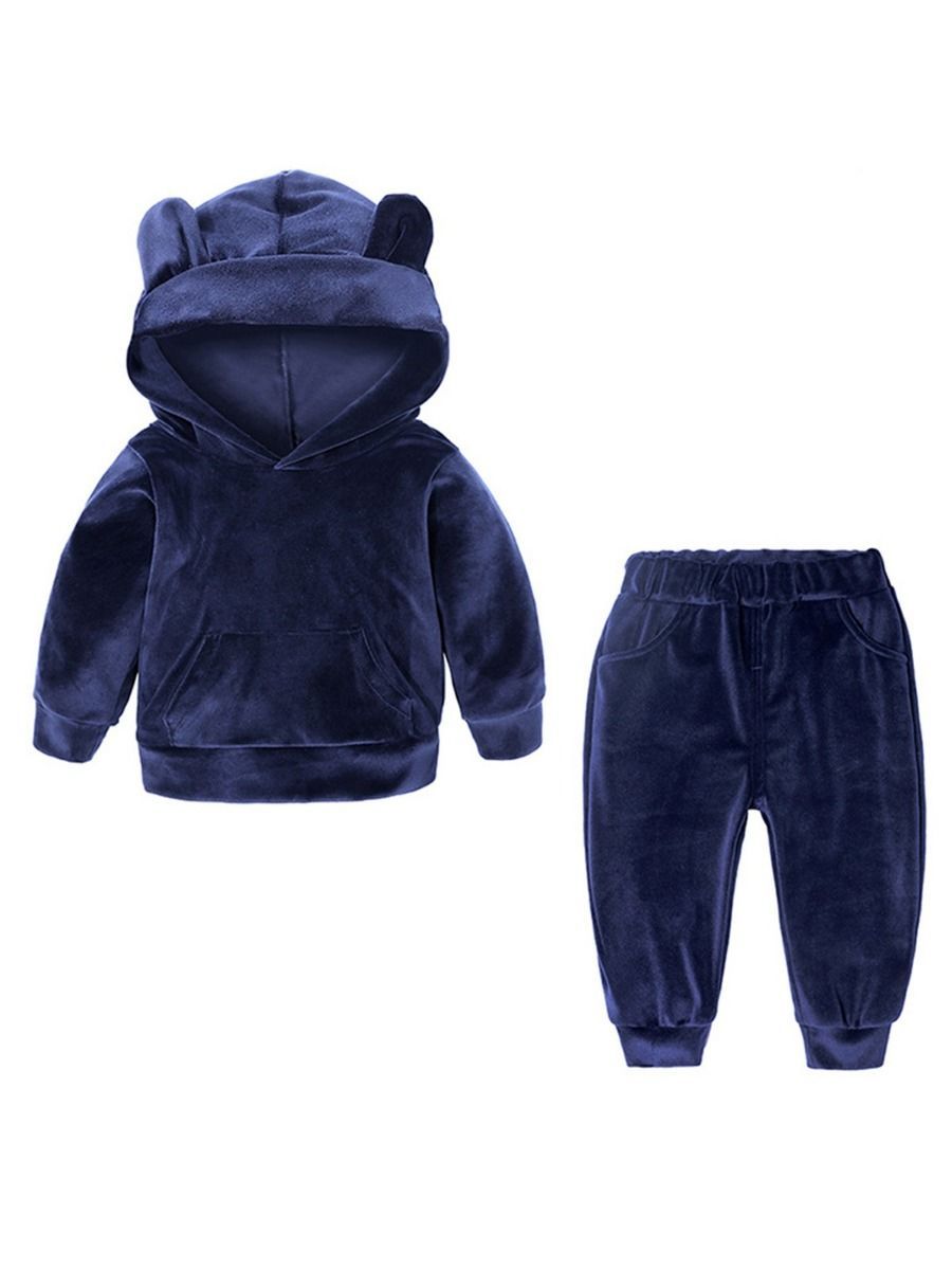 4 Colors Unisex Spring Indoor Bear Ear Style Velvet  2-Piece Clothes Outfits Hoodie and Pants - dianjiang-