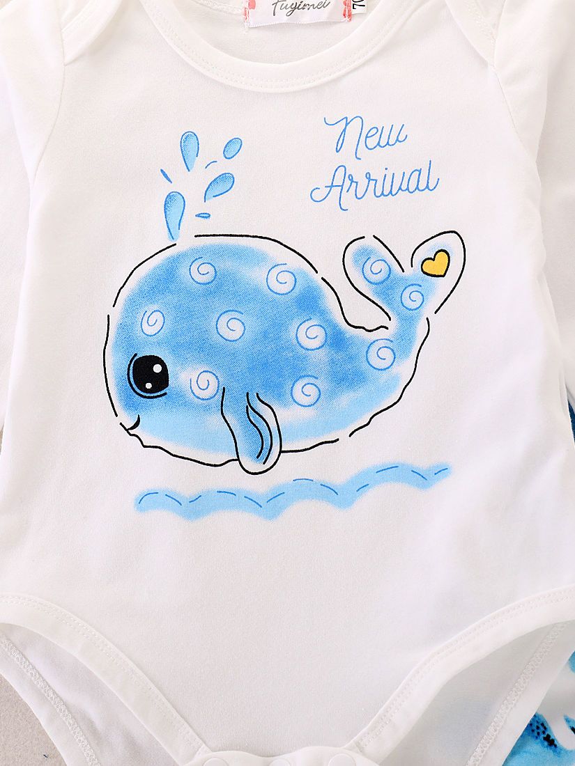 Spring Autumn 2-piece Cute Infant Dolphin Bodysuit & Pants Outfit - dianjiang-