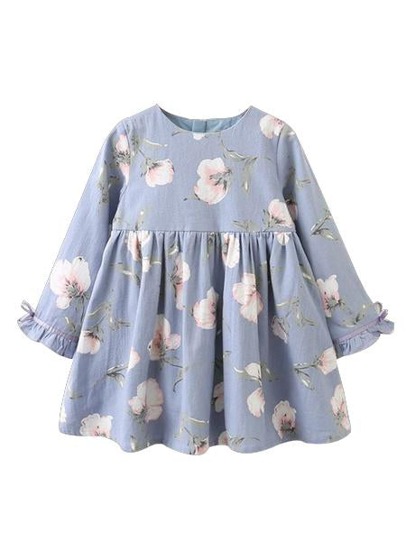 Spring Autumn Floral Shift Dress with Ruffle-cuff for Little Big Girl - dianjiang-