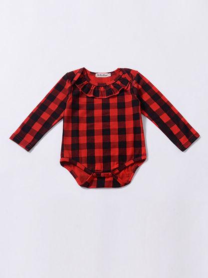 Spring Baby Girl Red & Black Checked Ruffled Romper - dianjiang-