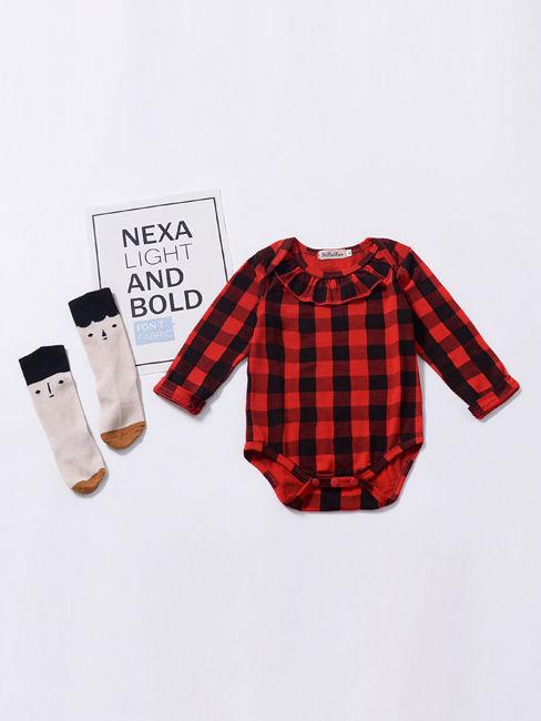 Spring Baby Girl Red & Black Checked Ruffled Romper - dianjiang-