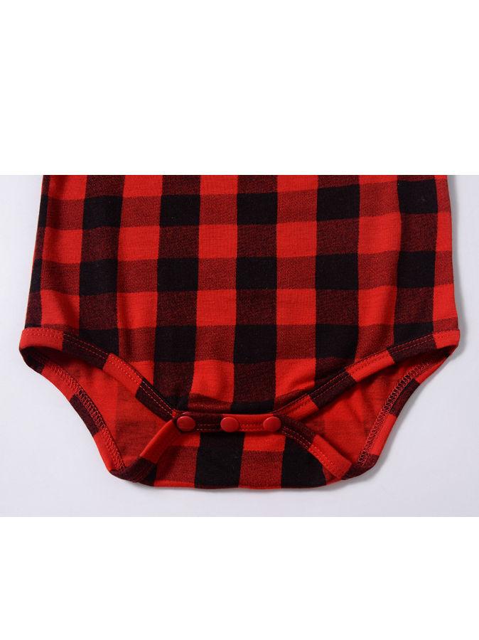 Spring Baby Girl Red & Black Checked Ruffled Romper - dianjiang-