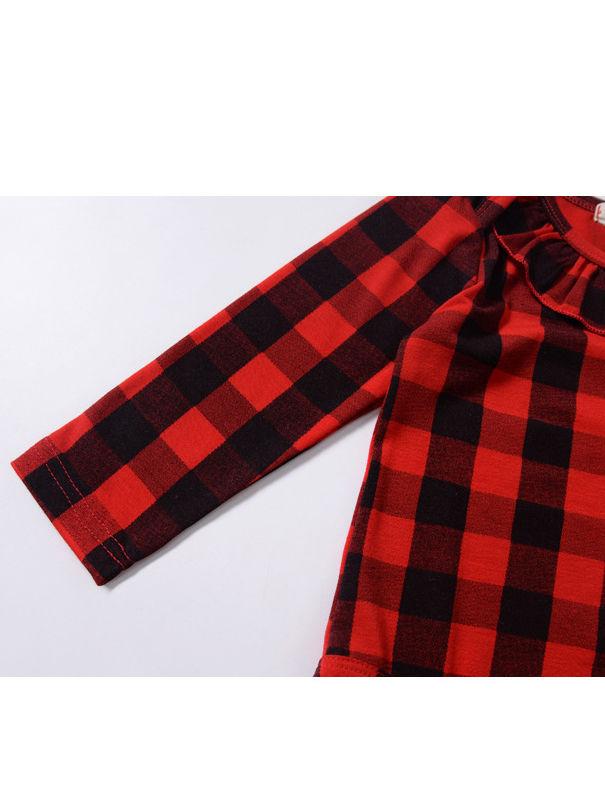 Spring Baby Girl Red & Black Checked Ruffled Romper - dianjiang-