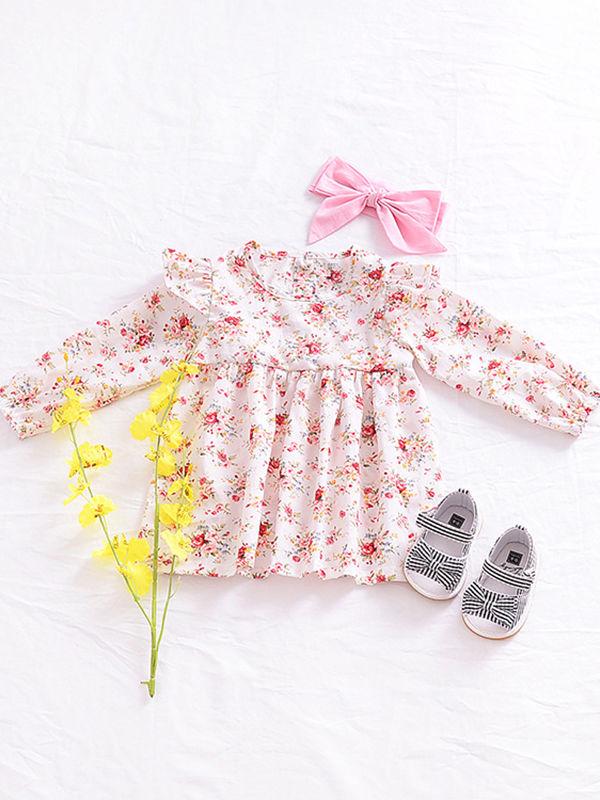 Spring Baby Little Girl Flower Flutter Sleeve Casual Dress - dianjiang-